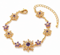 Luxurious Gold plated Copper Embedded Colorful Diamond Five-Petal Flower Branch Leaf Bracelet Creative Versatile Elegant Jewelry Accessory
