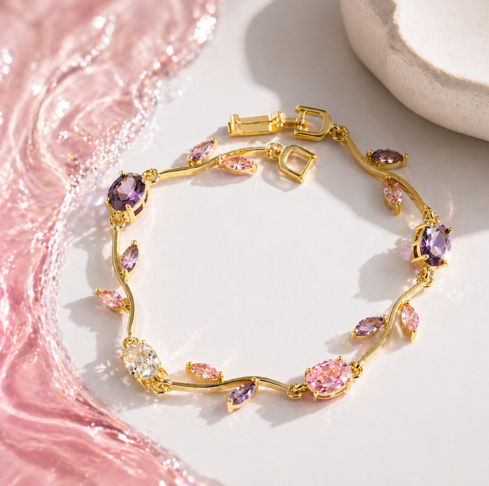 Romantic Tulip Bracelet Elegant French Girl Forest System Design Sensation Accessories Vacuum Electroplated Real Gold Copper Zirconia Clasp