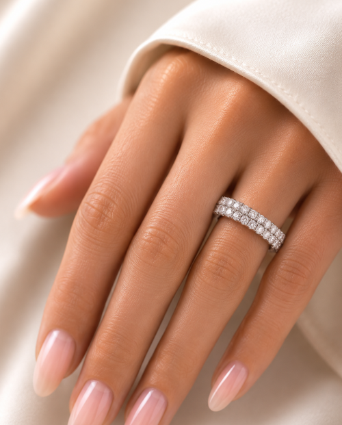 White Gold Plated geometric copper inlaid zircon rings