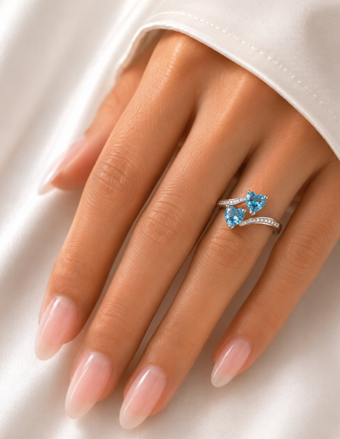 Copper Inlaid Zircon Geometric Artificial Gemstones Ring