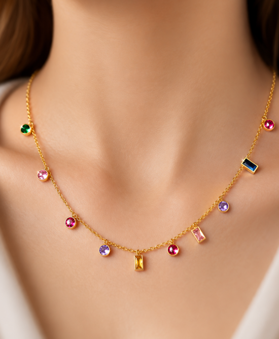 304 Stainless Steel Solid Color PVD Coated Zircon 18K Gold Plated Real Gold Plated Waterproof Non Tarnish Plating Inlay Colour Gold Pendant Necklace