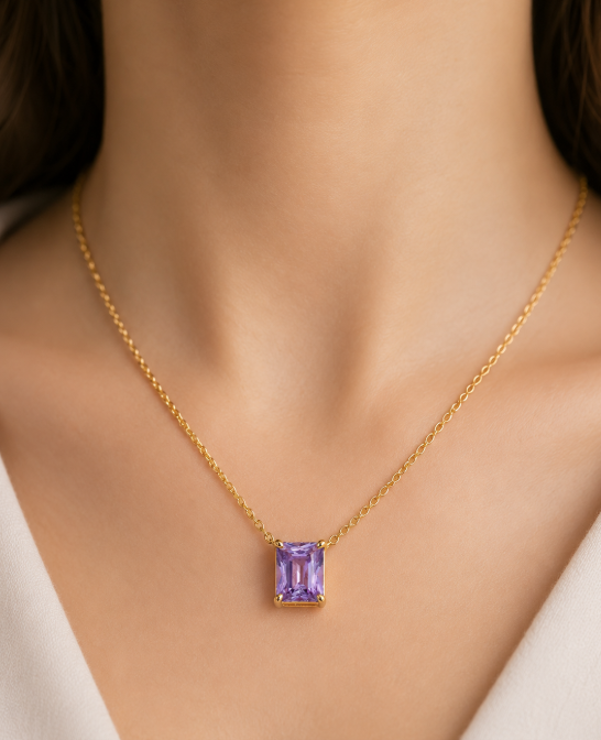 304 Stainless Steel Square Ion Plating (IP) Zircon 18K Gold Plated Elegant Simple Style Waterproof Non Tarnish Plating Inlay Necklace